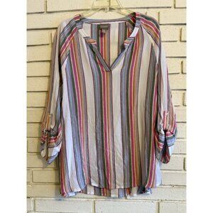 Chico's 3- Top 3/4 Sleeve Shirt Pastel Striped w/ Metallic Threads Size XL